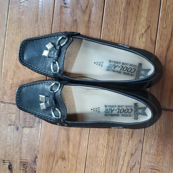 Mephisto Black Leather Tassle Loafers