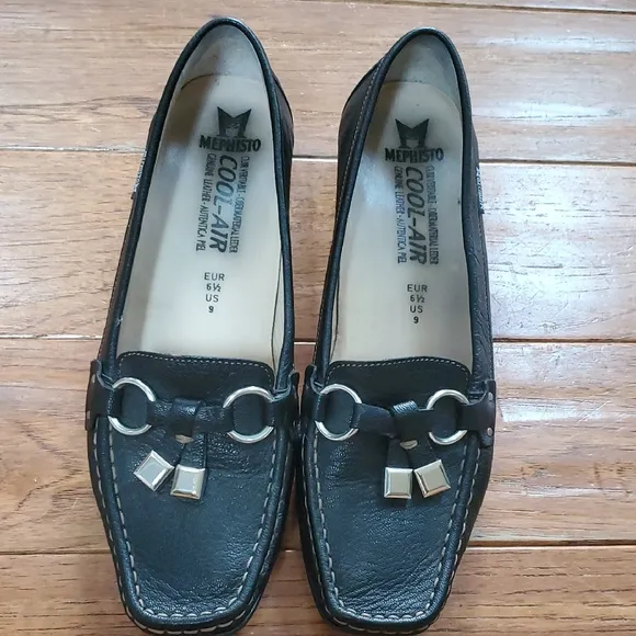 Mephisto Black Leather Tassle Loafers