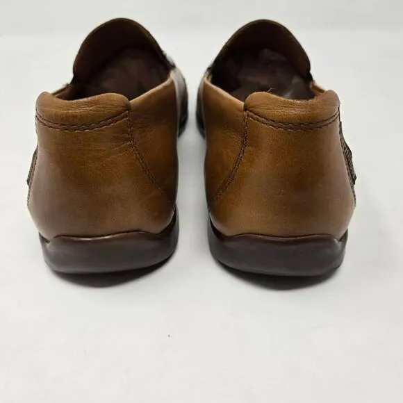 MEPHISTO COOL AIR MENS SIZE 9 BROWN COGNAC LEATHER SLIP ON CASUAL SHOES LOAFERS