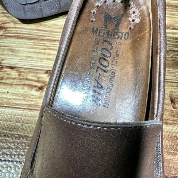 Mephisto Cool Air Men's 10.5 Loafers Brown Leather Slip On Casual Shoes