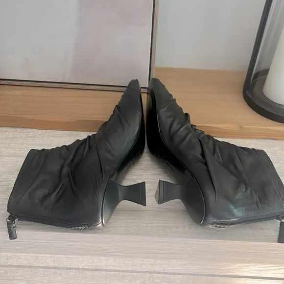 Mercedes Castillo Black Leather Caitlyn Ruched Ankle Boots, Size 9, NWOT