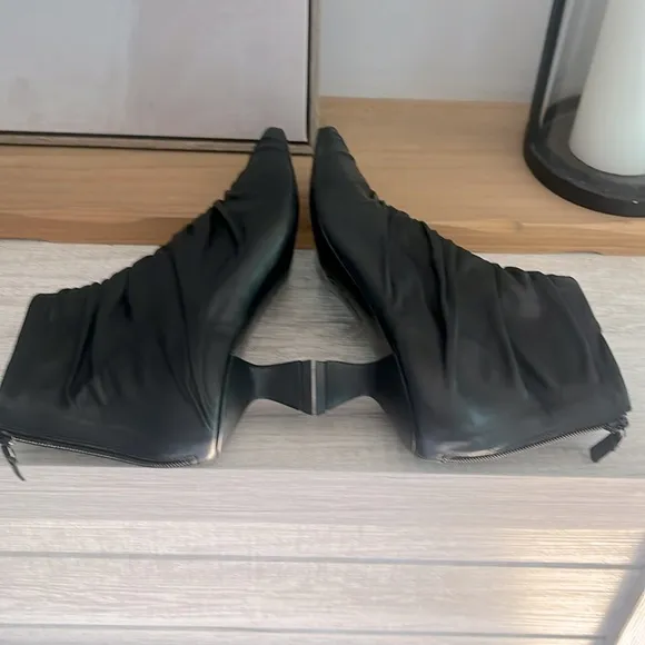 Mercedes Castillo Black Leather Caitlyn Ruched Ankle Boots, Size 9, NWOT