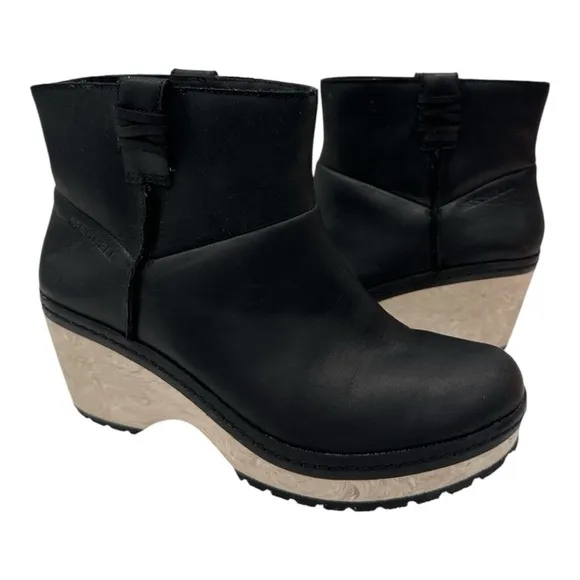 Merrell Halendi Bluff Boots Women's Size 7.5  Black Pull-on Boots Leather Bootie
