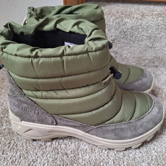 Merrell Mens Moc Zero Winter Boots Olive/Gray Warm Outdoors Size 10