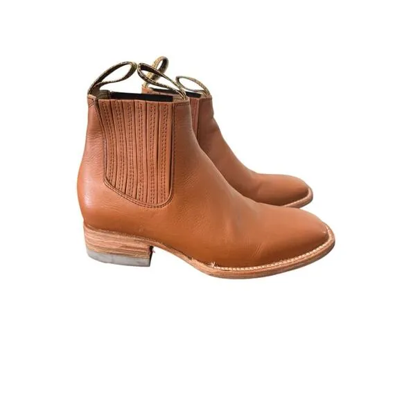 MEXICAN BOTINES YOUTH BOTIN COWBOY LEATHER RODEO SLIP ON ANKLE SQUARE TOE BOOTS
