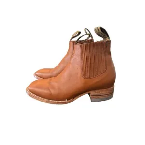 MEXICAN BOTINES YOUTH BOTIN COWBOY LEATHER RODEO SLIP ON ANKLE SQUARE TOE BOOTS