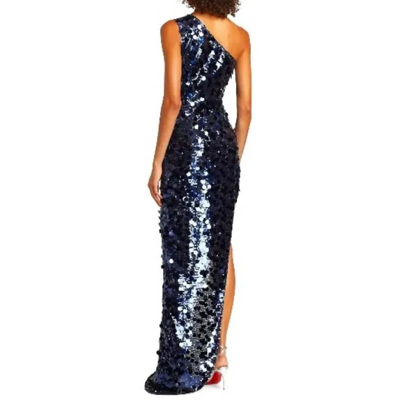 💥MEZMERAZING!💥One-shoulder Asymmetrical Gown in Royal Blue Disc Sequin