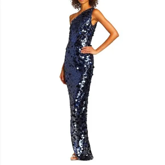 💥MEZMERAZING!💥One-shoulder Asymmetrical Gown in Royal Blue Disc Sequin