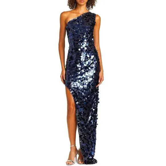 💥MEZMERAZING!💥One-shoulder Asymmetrical Gown in Royal Blue Disc Sequin