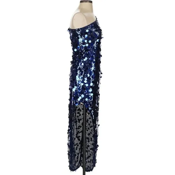💥MEZMERAZING!💥One-shoulder Asymmetrical Gown in Royal Blue Disc Sequin