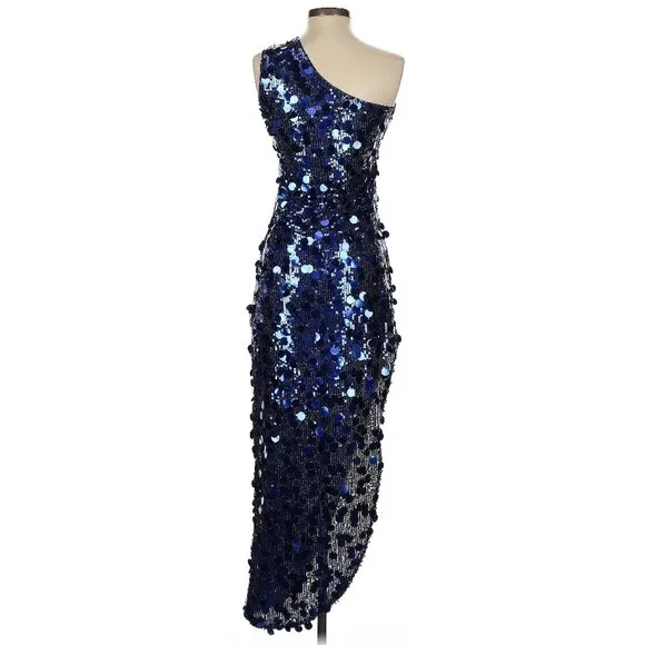 💥MEZMERAZING!💥One-shoulder Asymmetrical Gown in Royal Blue Disc Sequin