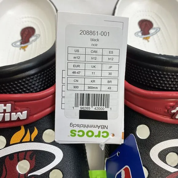 Miami Heat  Crocs Basketball Classic Clog Sandals Men's 12 Black Official NBA
