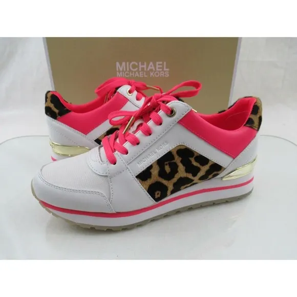 Michael Kors Billie Trainer Lace Up Fashion Sneakers Optic White Multi Size 7.5