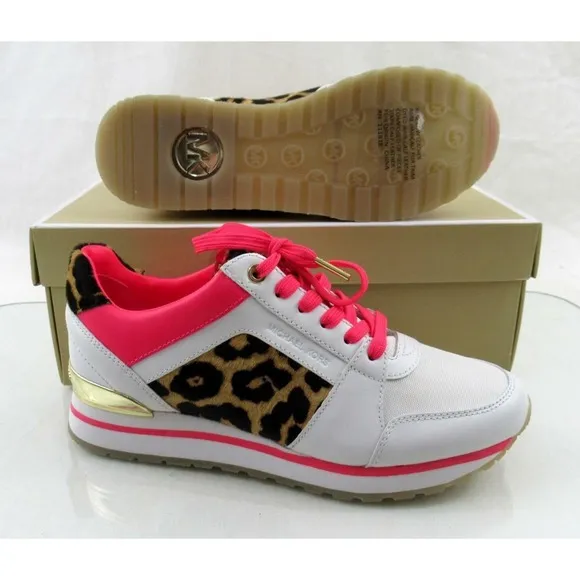 Michael Kors Billie Trainer Lace Up Fashion Sneakers Optic White Multi Size 7.5