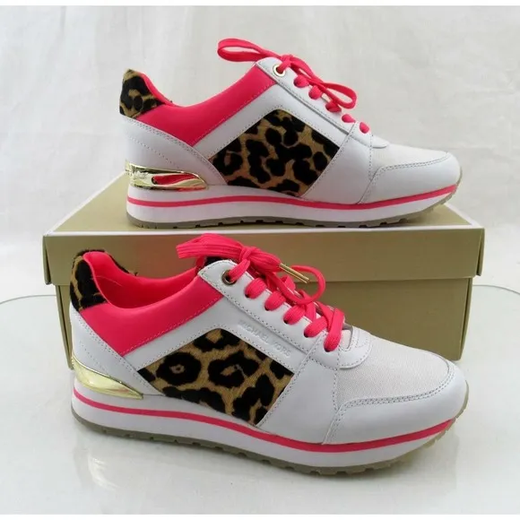 Michael Kors Billie Trainer Lace Up Fashion Sneakers Optic White Multi Size 7.5