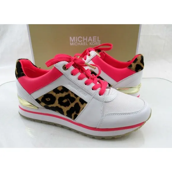 Michael Kors Billie Trainer Lace Up Fashion Sneakers Optic White Multi Size 7.5