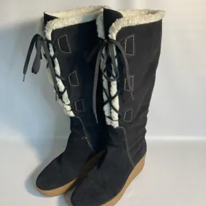 Michael kors black suede wedge tall boots 6 1/2