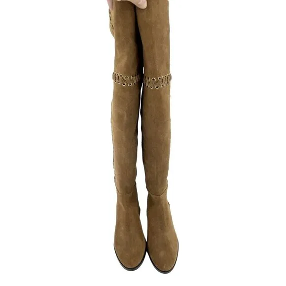Michael Kors Boots Malin Grommet Suede Over-The-Knee Caramel SZ 6 New $395