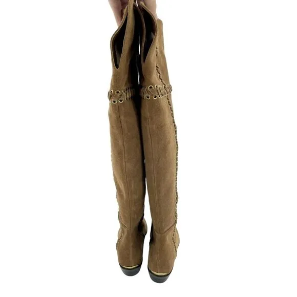 Michael Kors Boots Malin Grommet Suede Over-The-Knee Caramel SZ 6 New $395