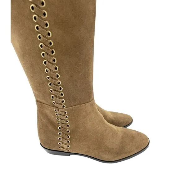 Michael Kors Boots Malin Grommet Suede Over-The-Knee Caramel SZ 6 New $395