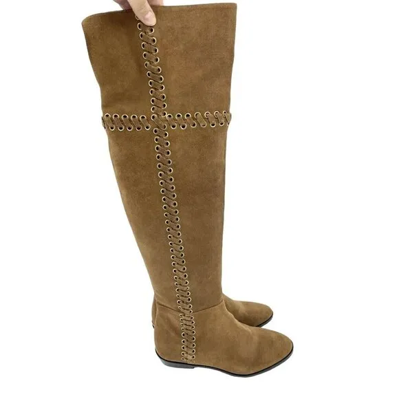 Michael Kors Boots Malin Grommet Suede Over-The-Knee Caramel SZ 6 New $395