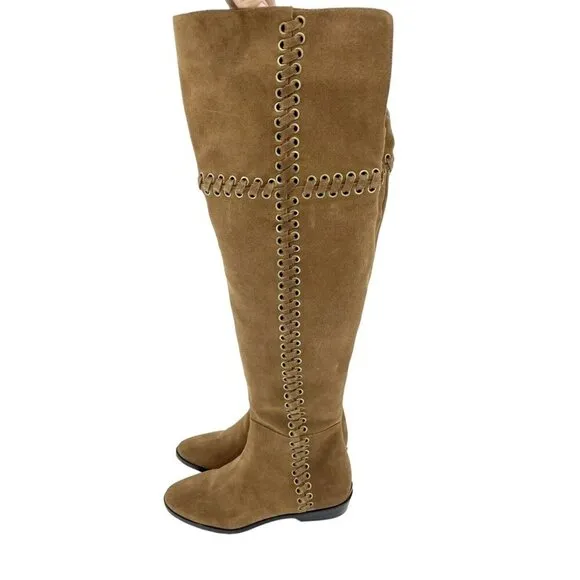 Michael Kors Boots Malin Grommet Suede Over-The-Knee Caramel SZ 6 New $395