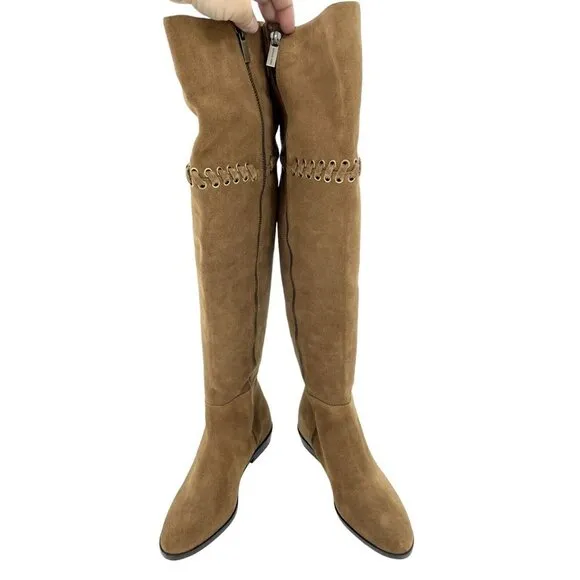 Michael Kors Boots Malin Grommet Suede Over-The-Knee Caramel SZ 6 New $395