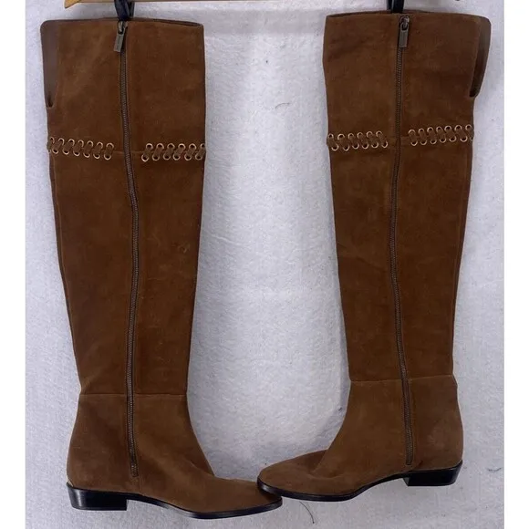 Michael Kors Boots Women’s 8 Malin Grommet Brown Caramel Suede Over The Knee