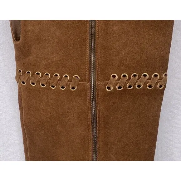 Michael Kors Boots Women’s 8 Malin Grommet Brown Caramel Suede Over The Knee