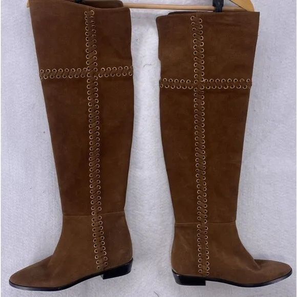 Michael Kors Boots Women’s 8 Malin Grommet Brown Caramel Suede Over The Knee