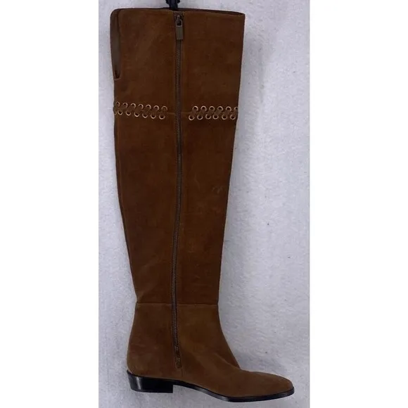 Michael Kors Boots Women’s 8 Malin Grommet Brown Caramel Suede Over The Knee