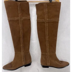Michael Kors Boots Women’s 8 Malin Grommet Brown Caramel Suede Over The Knee