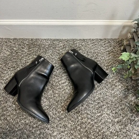 Michael Kors Dawson Mid Black Leather Pointed Toe Ankle Boots Bootie Size 6.5 M