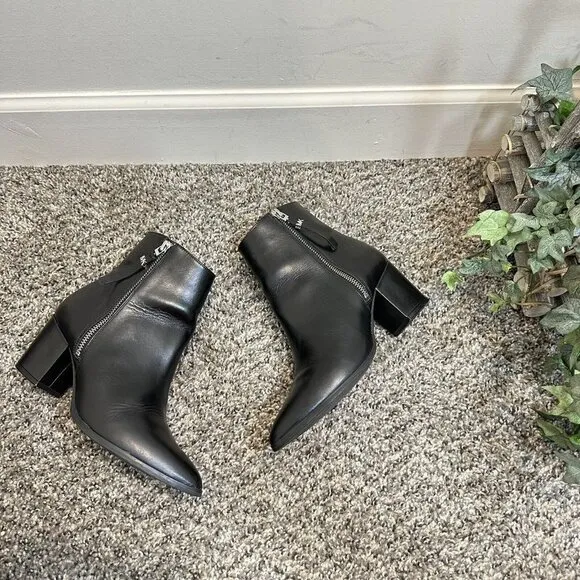 Michael Kors Dawson Mid Black Leather Pointed Toe Ankle Boots Bootie Size 6.5 M