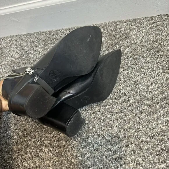 Michael Kors Dawson Mid Black Leather Pointed Toe Ankle Boots Bootie Size 6.5 M