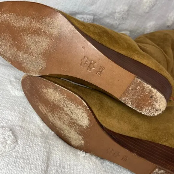 Michael Kors Genuine Suede Leather Boots Wedge Heel Braided Seam Slouchy Tall