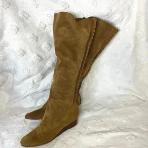 Michael Kors Genuine Suede Leather Boots Wedge Heel Braided Seam Slouchy Tall