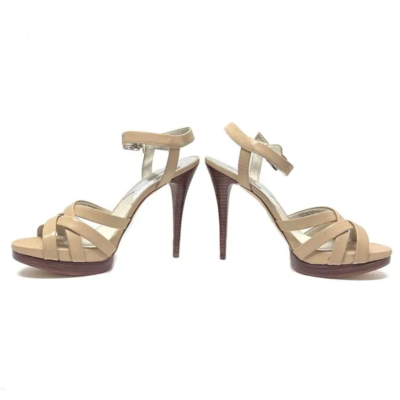 Michael Kors High Heel Strappy Sandals Keli Nude Beige Size 10 Patent Leather