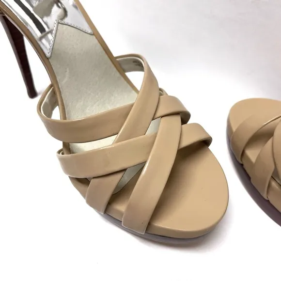 Michael Kors High Heel Strappy Sandals Keli Nude Beige Size 10 Patent Leather