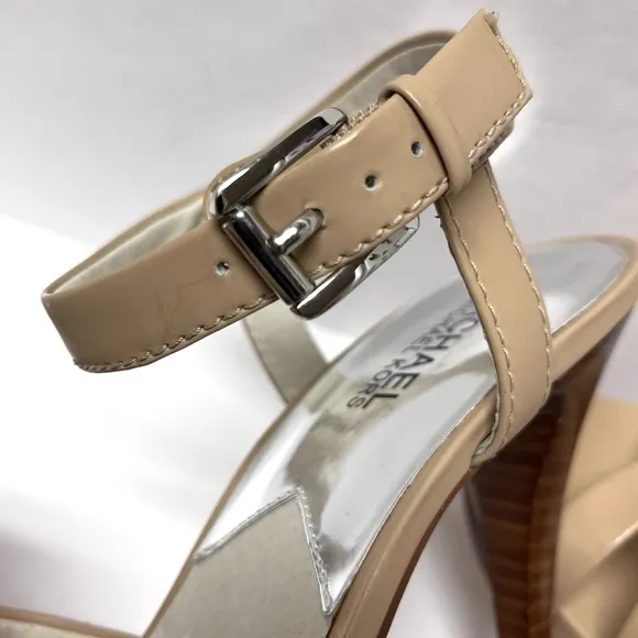 Michael Kors High Heel Strappy Sandals Keli Nude Beige Size 10 Patent Leather
