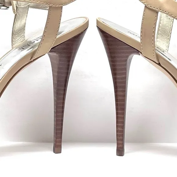 Michael Kors High Heel Strappy Sandals Keli Nude Beige Size 10 Patent Leather
