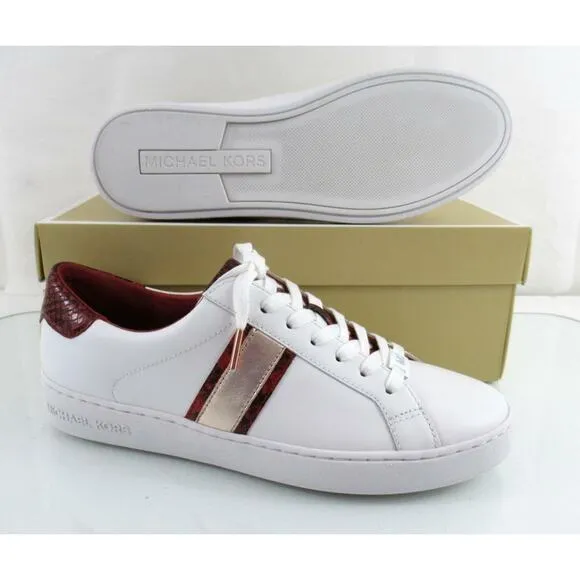 Michael Kors Irving Stripe Lace Up Designer Sneaker MK Logo Optic White