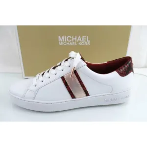 Michael Kors Irving Stripe Lace Up Designer Sneaker MK Logo Optic White