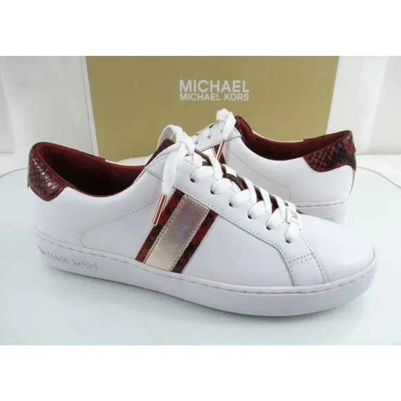 Michael Kors Irving Stripe Lace Up Designer Sneaker MK Logo Optic White