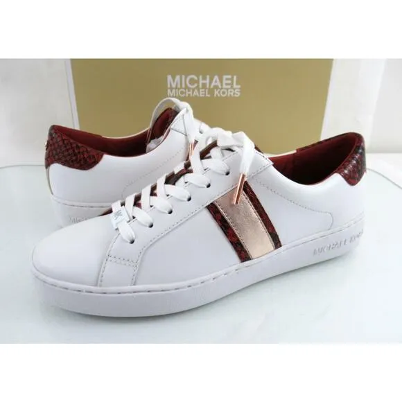 Michael Kors Irving Stripe Lace Up Designer Sneaker MK Logo Optic White