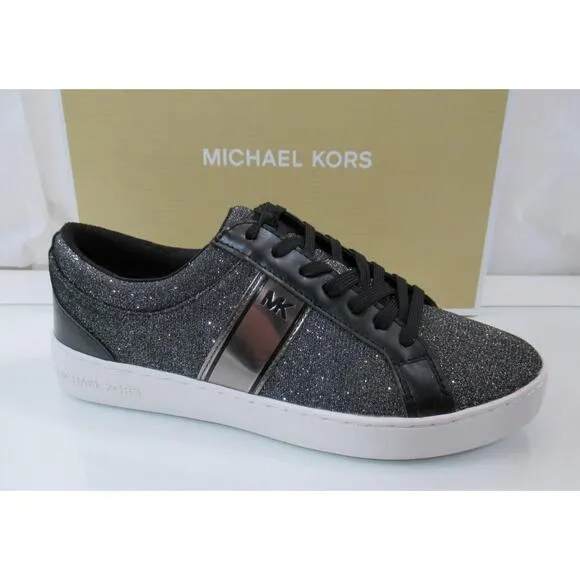 Michael Kors Juno Stripe Lace Up Sneaker Glitter Chain Mesh MK Logo Black Size 9