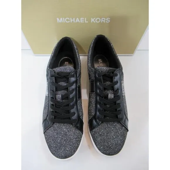 Michael Kors Juno Stripe Lace Up Sneaker Glitter Chain Mesh MK Logo Black Size 9