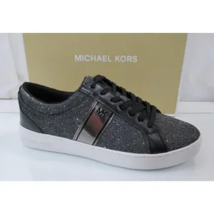 Michael Kors Juno Stripe Lace Up Sneaker Glitter Chain Mesh MK Logo Black Size 9