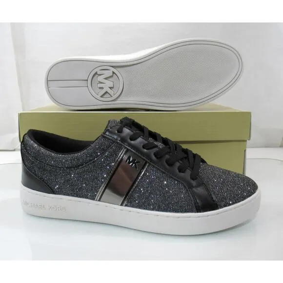 Michael Kors Juno Stripe Lace Up Sneaker Glitter Chain Mesh MK Logo Black Size 9