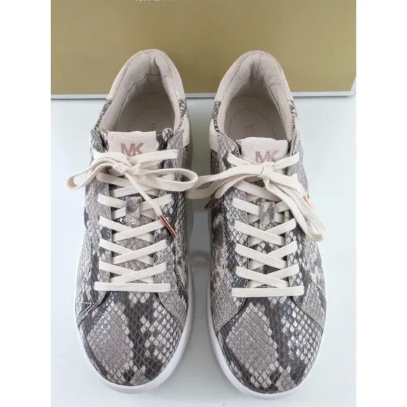 Michael Kors Keating Lace Up Sneakers Embossed Leather Light Sand